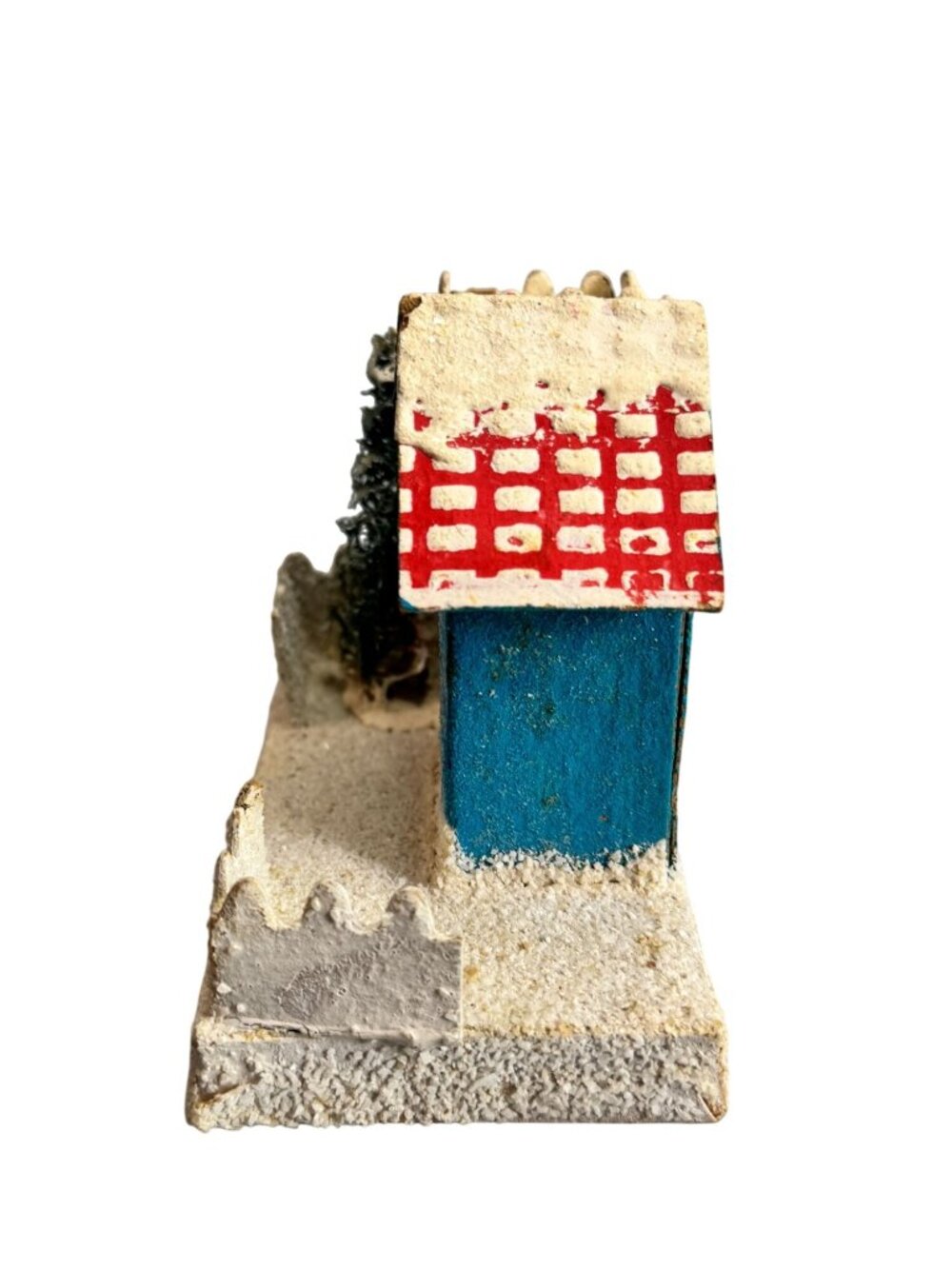 Vintage Christmas Putz House Blue Cottage Bottle Brush Tree Cardboard Japan Styl - Picture 6 of 8